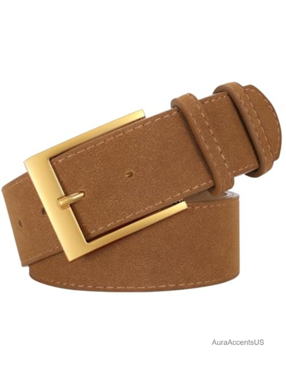 Women's Wide Chunky Suede Belt with Gold Buckle | Vintage Waist Belt